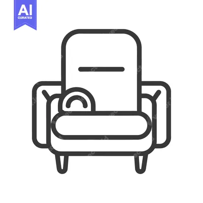 A simple line drawing of an armchair with a pillow