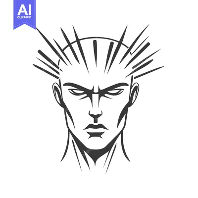 Popular premium asset: A stern portrait of an angry human face with spiky hair