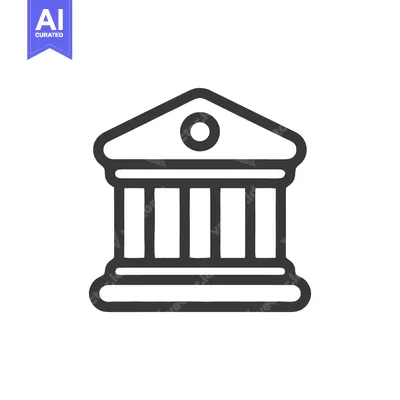Aset desain premium: Minimalist Bank Icon: Classic Architecture with Bold Outline on White