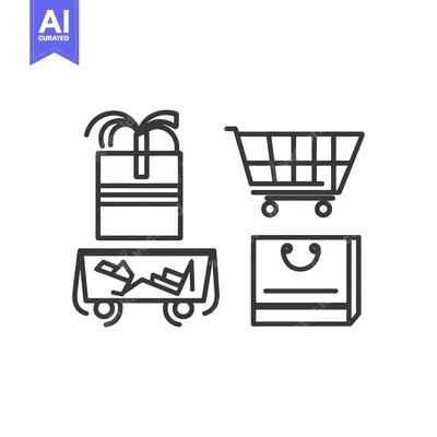 Aset desain premium: Outlined Shopping Cart Gifts Package and Shopping Bag Icons