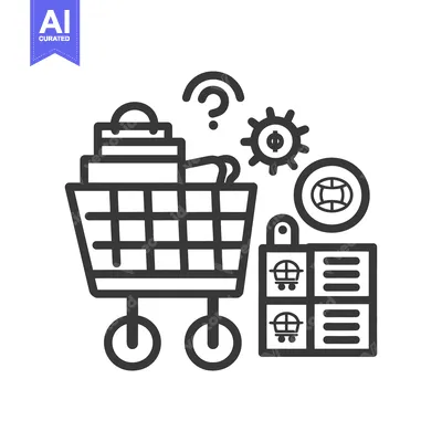 Aset premium populer: An illustrated shopping cart with global online commerce symbols