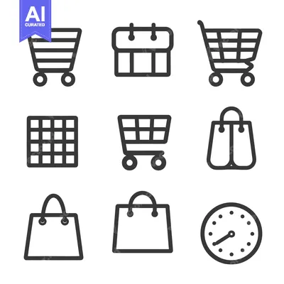 Premium design asset: Nine black and white icons representing shopping and time elements
