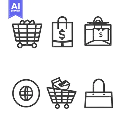 Premium design asset: Various graphic icons represent shopping and global commerce elements
