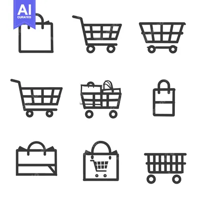 Popular premium asset: Graphic depiction of shopping carts and paper bags in various arrangem