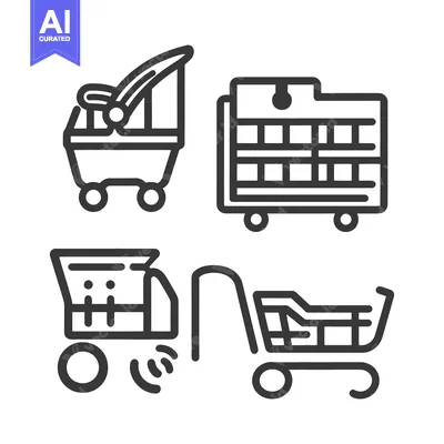 Aset desain premium: Collection of various shopping carts represented by simple black line