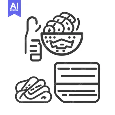 Aset premium populer: Detailed illustration of food items including a banana and bowl