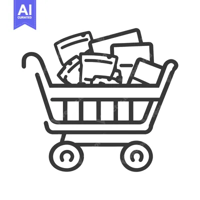 Aset desain premium: A shopping cart containing packages and various merchandise items