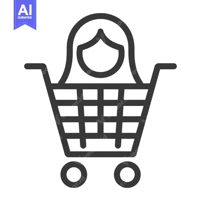 Aset desain premium: A woman icon appearing inside a shopping cart in an image