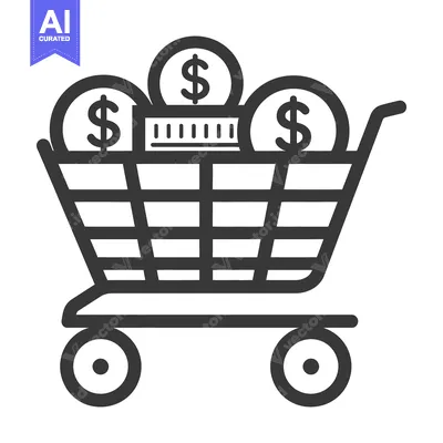 Premium design asset: A shopping cart filled with currency coins representing wealth