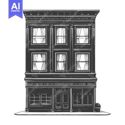 Aset desain premium: Classic Building Facade Architectural Sketch Design