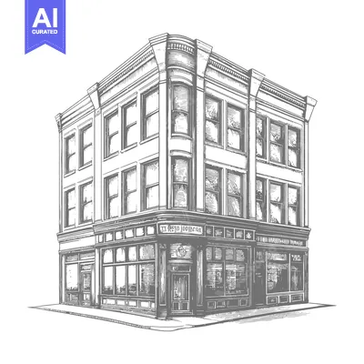 Aset premium populer: Corner Building Architectural Drawing Vintage Style