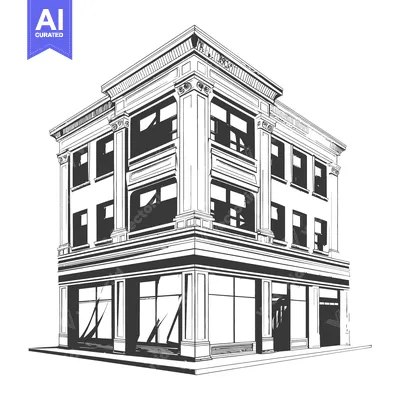 Aset desain premium: Elegant Corner Building Architectural Sketch Design