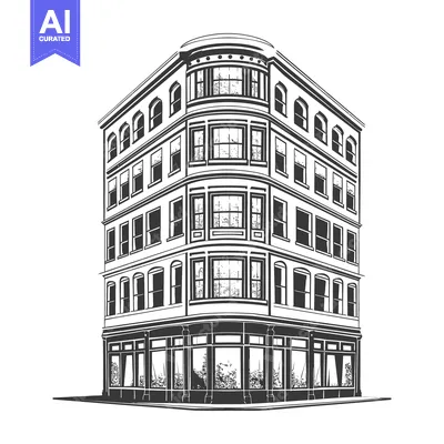 Premium design asset: A Classic Corner Building Architectural Illustration