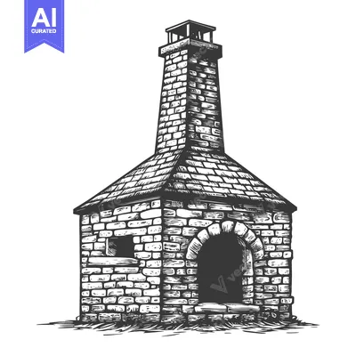 Aset premium populer: Stone Brick Oven With Tall Chimney Structure