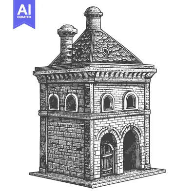 Aset desain premium: A Detailed Illustration Of An Old Brick Tower Building