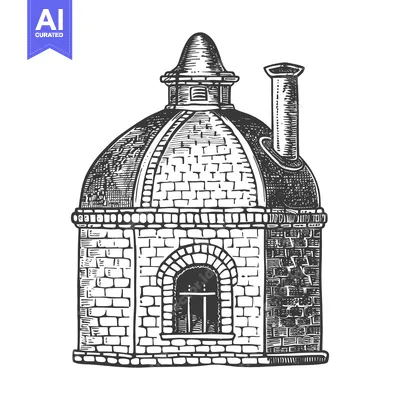 Aset premium populer: A brick building with a domed roof and chimney