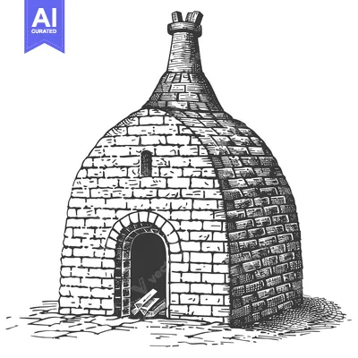 Aset premium populer: Stone Brick Structure With Chimney And Archway