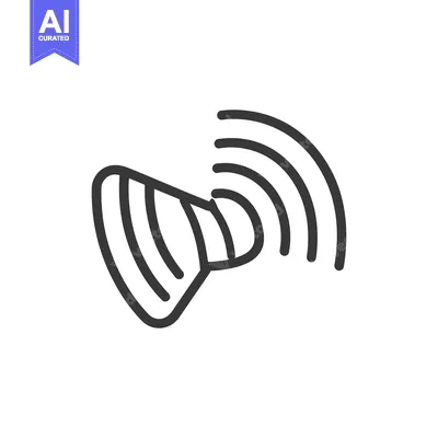 Aset desain premium: A stylized loudspeaker symbol radiating sound waves outward from the s
