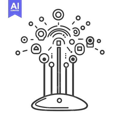 Aset desain premium: Abstract illustration of a network communicating wirelessly with devic