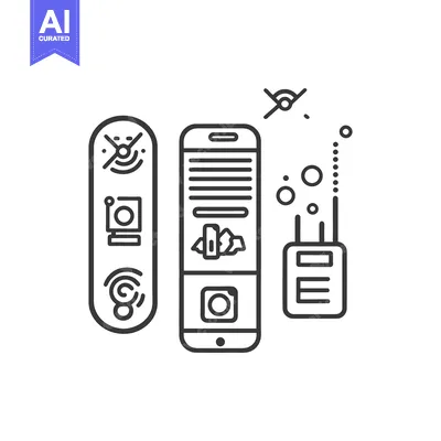 Aset premium populer: Black and white line art of technological devices and icons