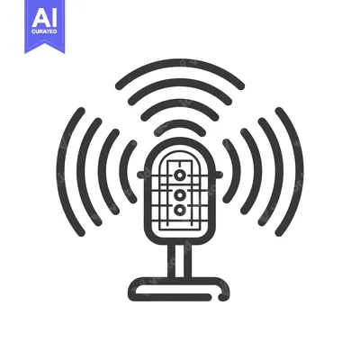 Aset premium populer: Black and white microphone with sound waves emanating from it