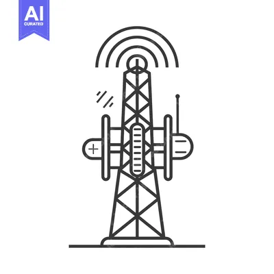Aset desain premium: A tall communication tower transmitting signals through the air