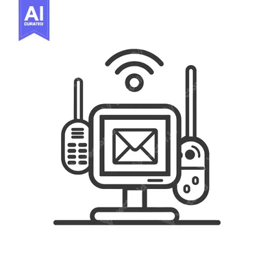 Download Computer display with email icon and communication device illustration Vector Graphic
