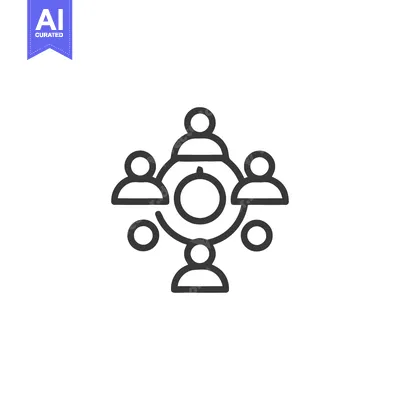 Download Teamwork Icon: Collaborative Meeting Around Table, Linear Design Vector Graphic