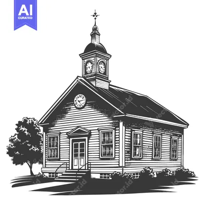 Download A Classic Wooden Schoolhouse with a Clock Tower Vector Graphic