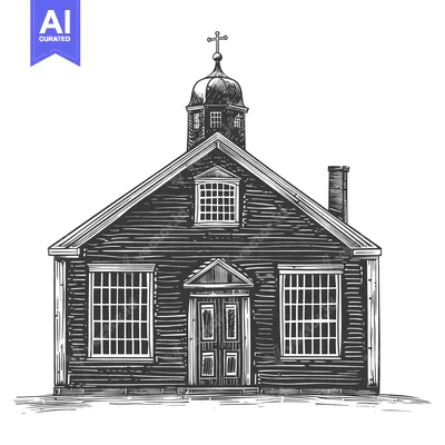 Download A Wood Framed Church Building With A Steeple Vector Graphic