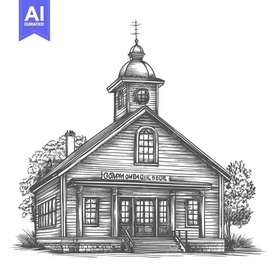Aset desain premium: A Classic Wooden Building With A Steeple And Steps