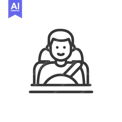 Aset premium populer: Driver with Seatbelt Icon: Safety First, Automotive Symbol, Line Art