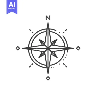 Aset premium populer: Minimalist Compass Rose Illustration with North Indicator and Dashed D