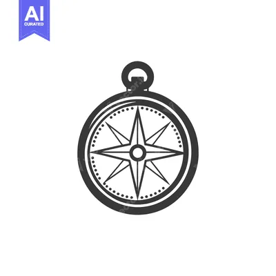 Premium design asset: A simple black and white illustration of a compass for navigation