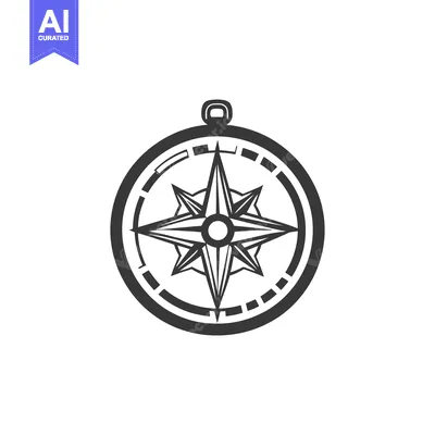 Aset premium populer: A simple black and white compass illustration of directional navigatio