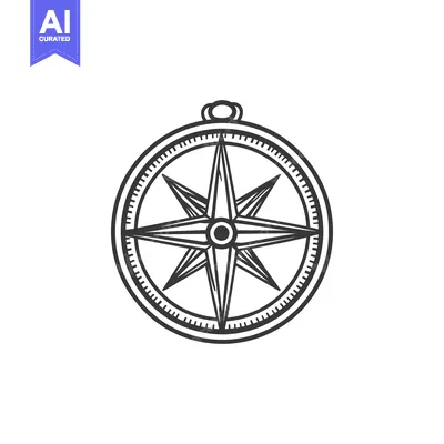 Popular premium asset: Simple black and white illustration of a navigational compass