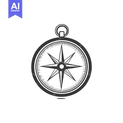 Aset premium populer: A classic black and white illustration of a navigational compass
