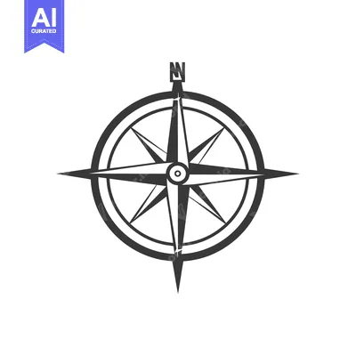 Aset premium populer: A simple black and white illustration of a navigational compass