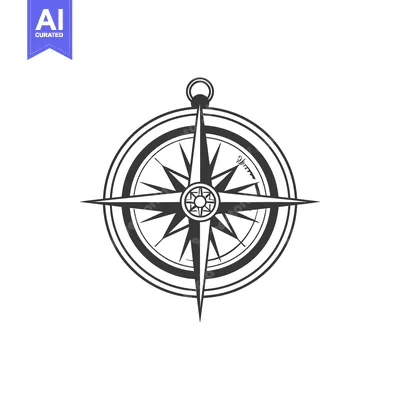 Aset desain premium: A simple black and white illustration of a directional compass