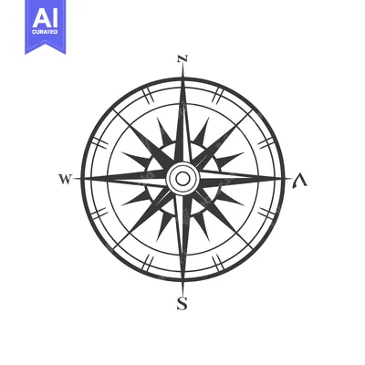 Popular premium asset: A detailed black and white compass illustration pointing north south e