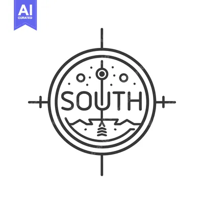 Aset desain premium: Compass with arrow pointing south and stars