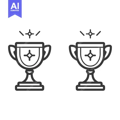 Aset premium populer: Two outlined trophy cups with radiant star like symbols displayed