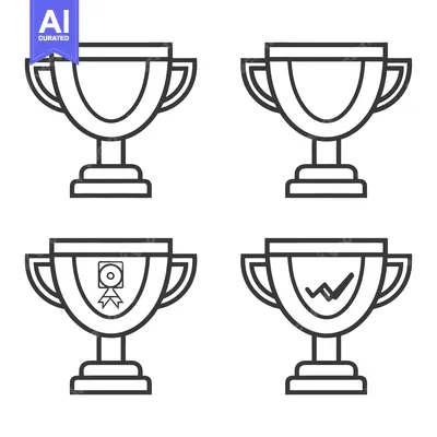 Aset desain premium: Simple Black Outline Drawings Of Various Achievement Trophies