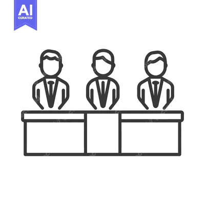 Premium design asset: Three men standing behind a long desk wearing business attire