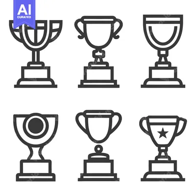 Aset premium populer: Six different stylized illustrations of award style trophies are prese