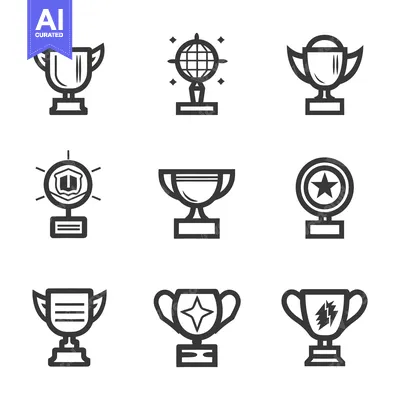 Popular premium asset: Nine simple line art illustrations of awards and trophies in display