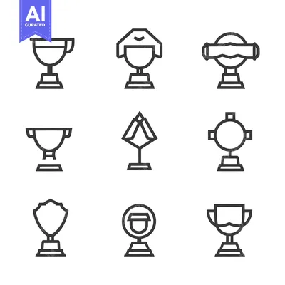 Aset premium populer: Several minimalist linear drawings depicting different trophy designs