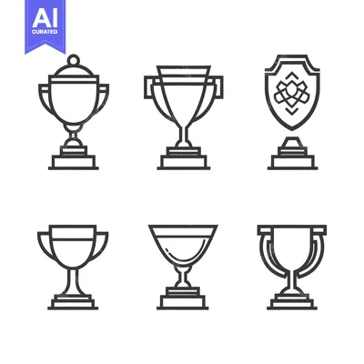 Aset desain premium: Six stylized trophy designs presented in minimalist black and white
