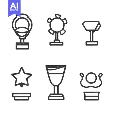 Aset desain premium: Six different simple trophy icons with geometric shapes displayed