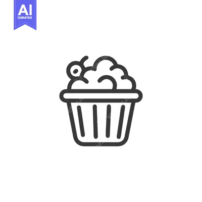 Aset premium populer: Minimalist Cupcake Icon: Cherry Topping, Clean Line Art Design